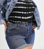 Don't Think Twice Plus Caidi High Waisted Denim Shorts In Mid Blue-blues
