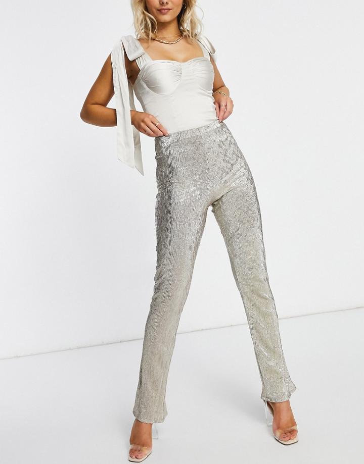 Asos Design Jersey Sparkle Kick Flare Suit Pants In Silver