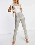 Asos Design Jersey Sparkle Kick Flare Suit Pants In Silver