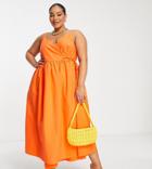 Asos Edition Curve Wrap Smock Cami Midi Sundress In Bright Orange