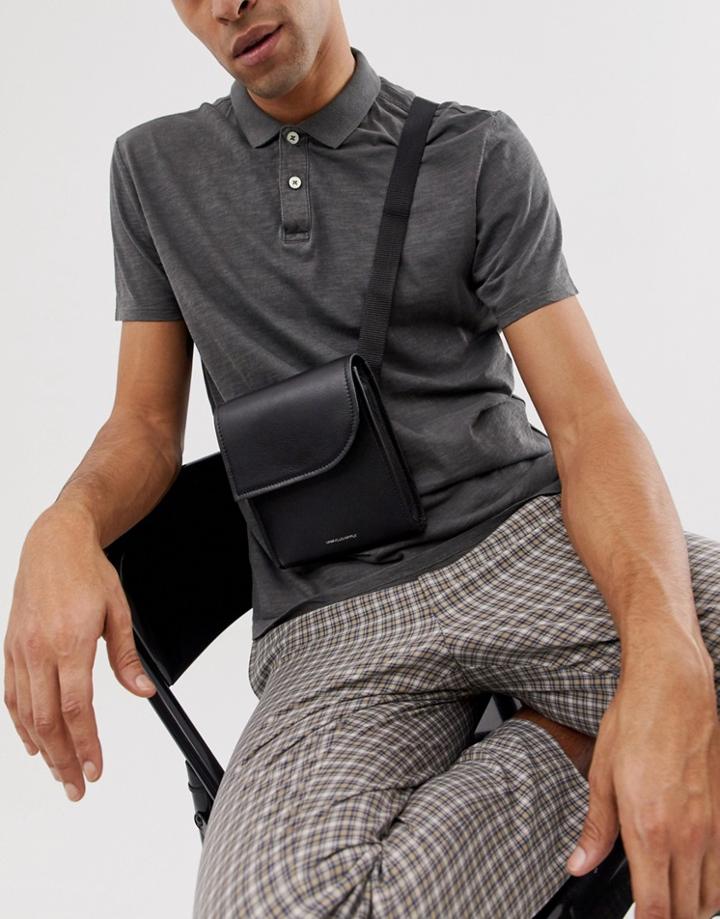 Asos Design Leather Cross Body Flight Bag In Black With Pocket Flap