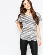 Vila Boxy Top In Sketchy Print - Black White Print