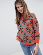 Asos Design Sweater In Tapestry Pattern - Orange