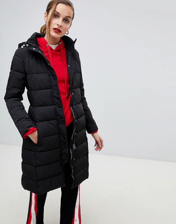 Emporio Armani Longline Padded Coat With Branded Taping - Black