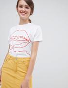 Asos Design T-shirt With Scribble Lips Print-white