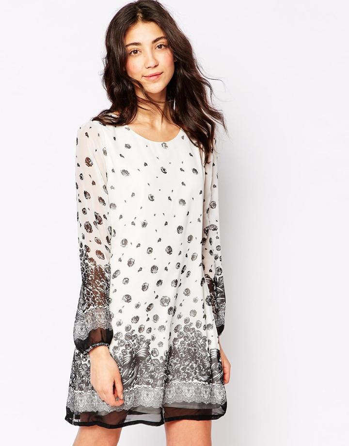 Yumi Border Print Shift Dress - Cream