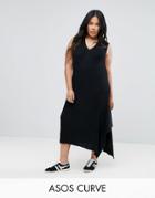 Asos Curve Knitted Dress With V Neck And Hem Detail - Black