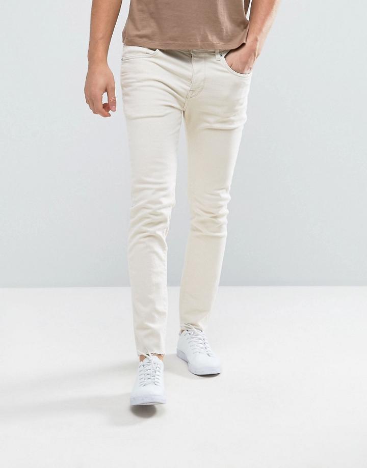 Selected Homme Jeans In Skinny Fit With Raw Hem - Cream