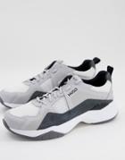 Hugo Block Runn Leather Sneakers In Gray-grey