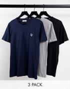 Jack & Jones 3 Pack Lounge T-shirts In Black, Navy & Light Gray-multi