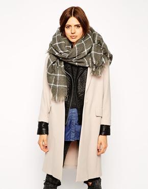 Asos Oversized Grid Check Open Weave Square Scarf - Gray
