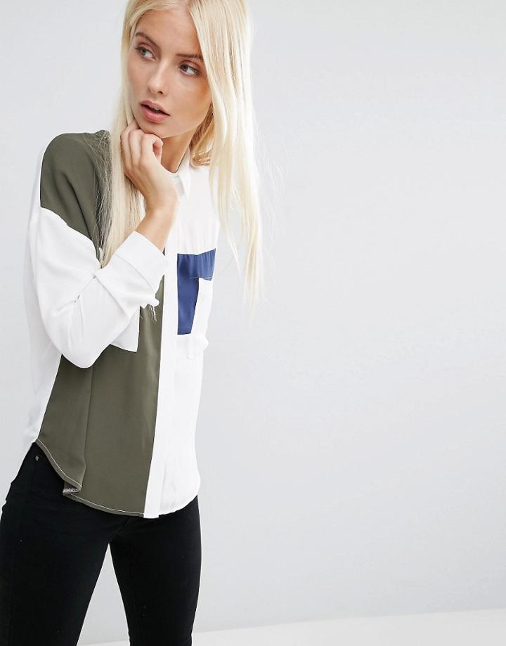 Asos Color Block Pocket Detail Blouse