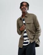 Pull & Bear Over Shirt In Khaki - Green