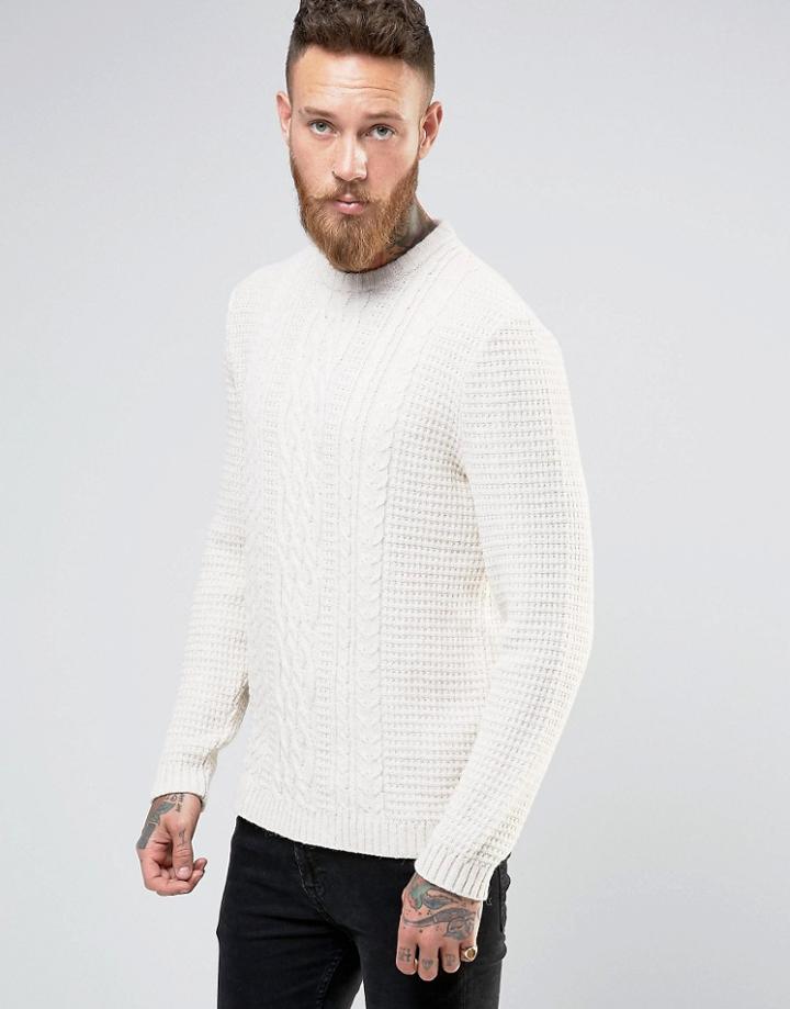 Asos Cable Jumper In Ecru - White