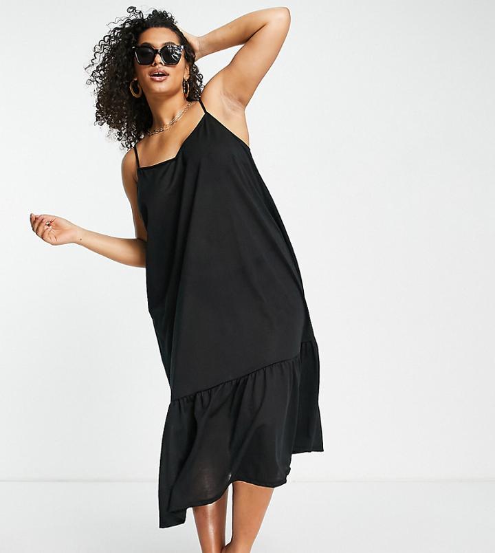 Vero Moda Curve Tiered Midi Beach Dress In Burnt Black