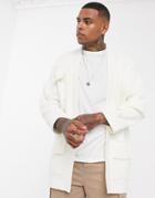 Asos Design Jersey Kimono Cardigan With Utility Pockets In Off White-beige