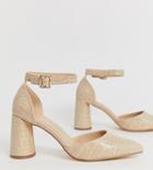 London Rebel Wide Fit Circular Heeled Shoes In Croc-beige