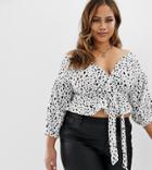 Boohoo Plus Off Shoulder Top In Dalmation - White