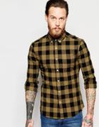 Asos Skinny Shirt With Buffalo Plaid In Camel With Long Sleeves - Camel