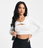 Asos Design Petite Twist Detail Long Sleeve Crop Top In White