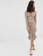 Moon River Button Through Knitted Dress - Brown