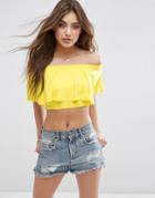 Asos Off Shoulder Top With Ruffle Detail - Yellow