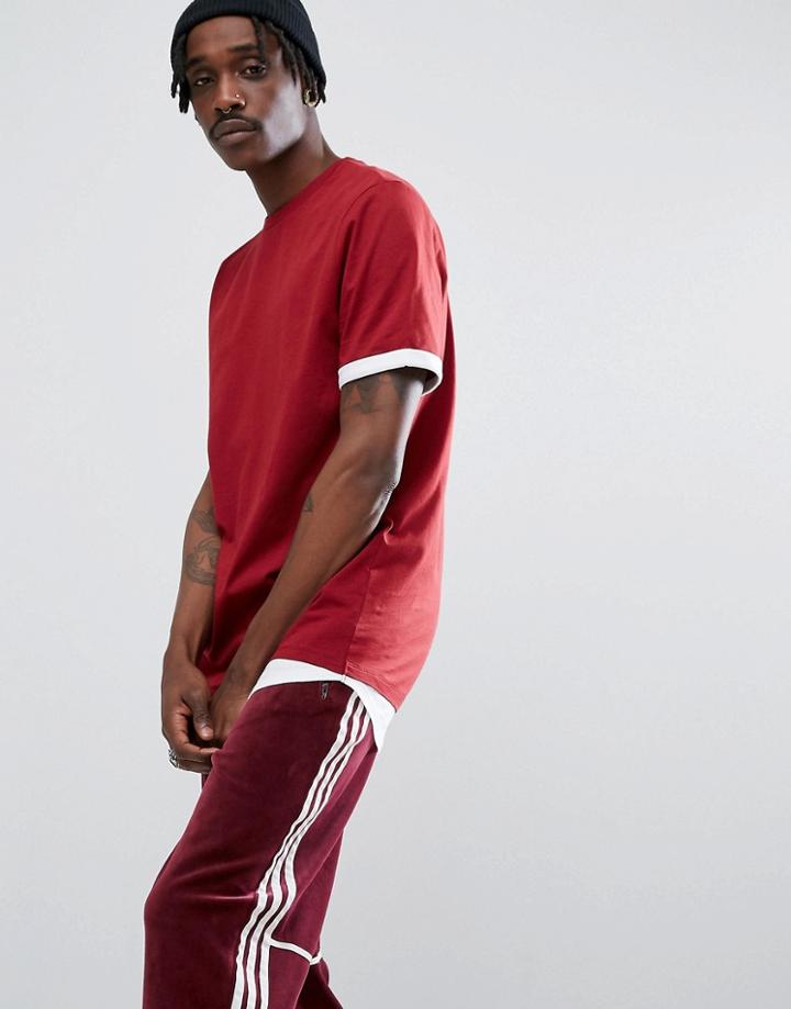 Asos Super Longline T-shirt With Hem And Roll Sleeve Extender - Multi