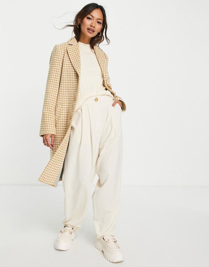 Gianni Feraud Single Breasted Dogtooth Coat In Camel-neutral