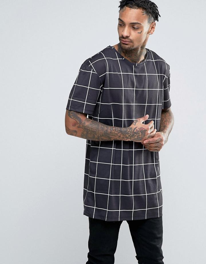 Another Influence Checked Longline T-shirt - Black