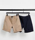 Asos Design 2 Pack Slim Chino Shorts In Stone & Navy-multi