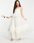 Lace & Beads Bridal Extreme Tulle Maxi Dress In Ivory-white