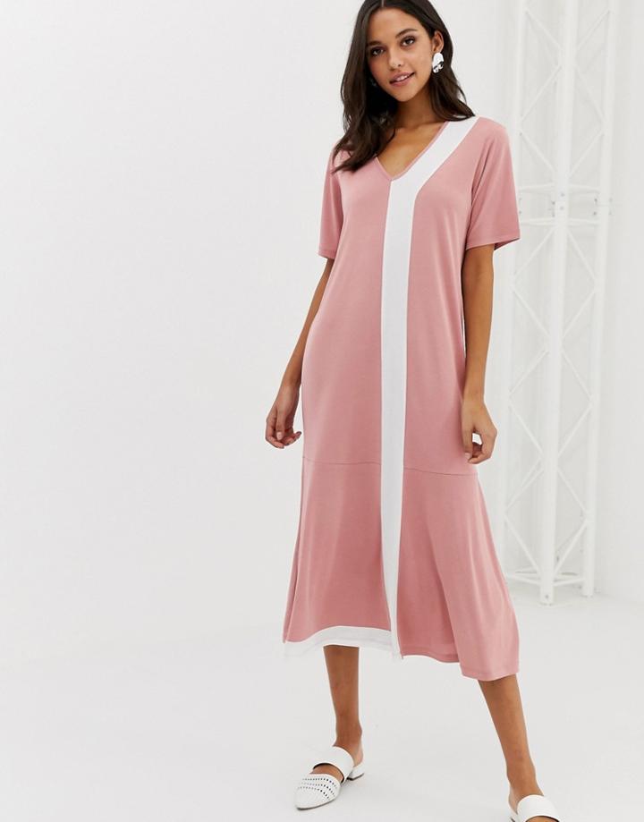 Native Youth Maxi T-shirt Dress With Peplum Hem - Pink