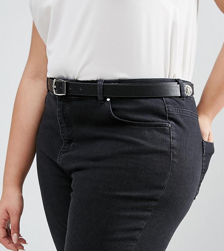 Asos Curve Animal Tipped End Boyfriend Waist And Hip Belt - Black