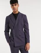 Asos Design Set Soft Tailored Slim Double Breasted Blazer In Navy Check-blue