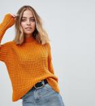 Boohoo Petite Waffle Knit Sweater - Orange