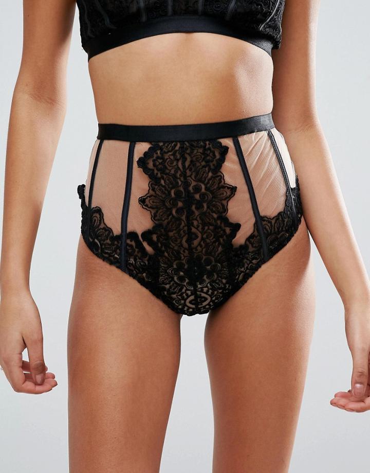 Asos Cody Embroidered Lace High Waist Pant - Black