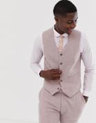 Asos Design Wedding Skinny Suit Vest In Pink Herringbone - Gray