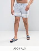 Asos Plus Swim Shorts In Gray With Mesh Detail In Mid Length - Gray