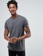 Asos T-shirt With Roll Sleeve In Black Marl - Black