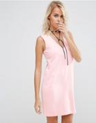 Asos Sleeveless Ponte Shift Dress With V Neck - Nude