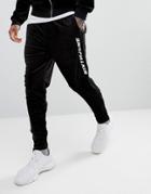 Sixth June Skinny Joggers In Black Velour With Logo - Black
