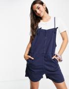Monki Nobu Organic Cotton Overall Romper In Blue-blues