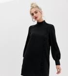 River Island High Neck Swing Dress With Button Side Detail In Black - Black