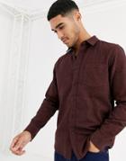 Asos Design Regular Fit Flannel Marl Shirt In Burgundy-red