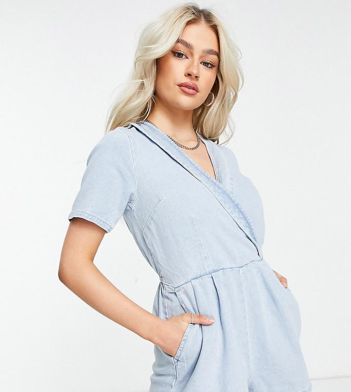 Miss Selfridge Petite Wrap Romper In Blue-blues