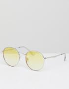 Jeepers Peepers Round Sunglasses In Silver With Yellow Lens - Yellow