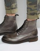 Base London Track Lace-up Leather Boots - Gray