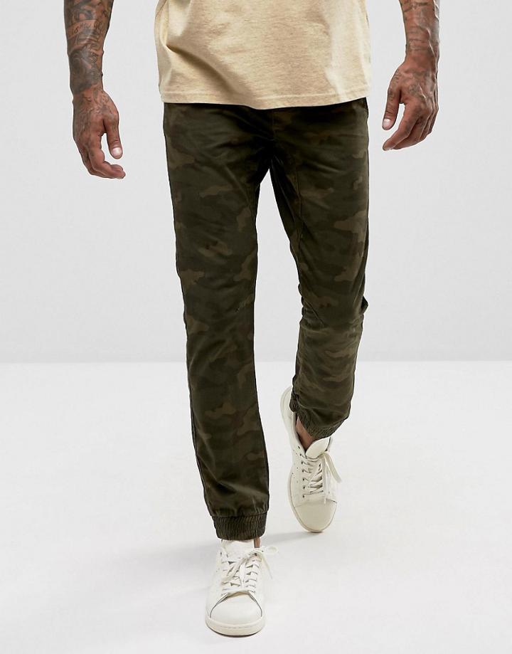 Brave Soul Camo Drawstring Cuffed Pants - Green
