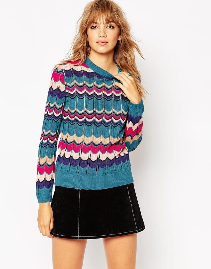 Asos Sweater In Retro Chevron Stripe - Multi