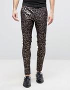 Asos Super Skinny Smart Pants In Leopard Print - Gold